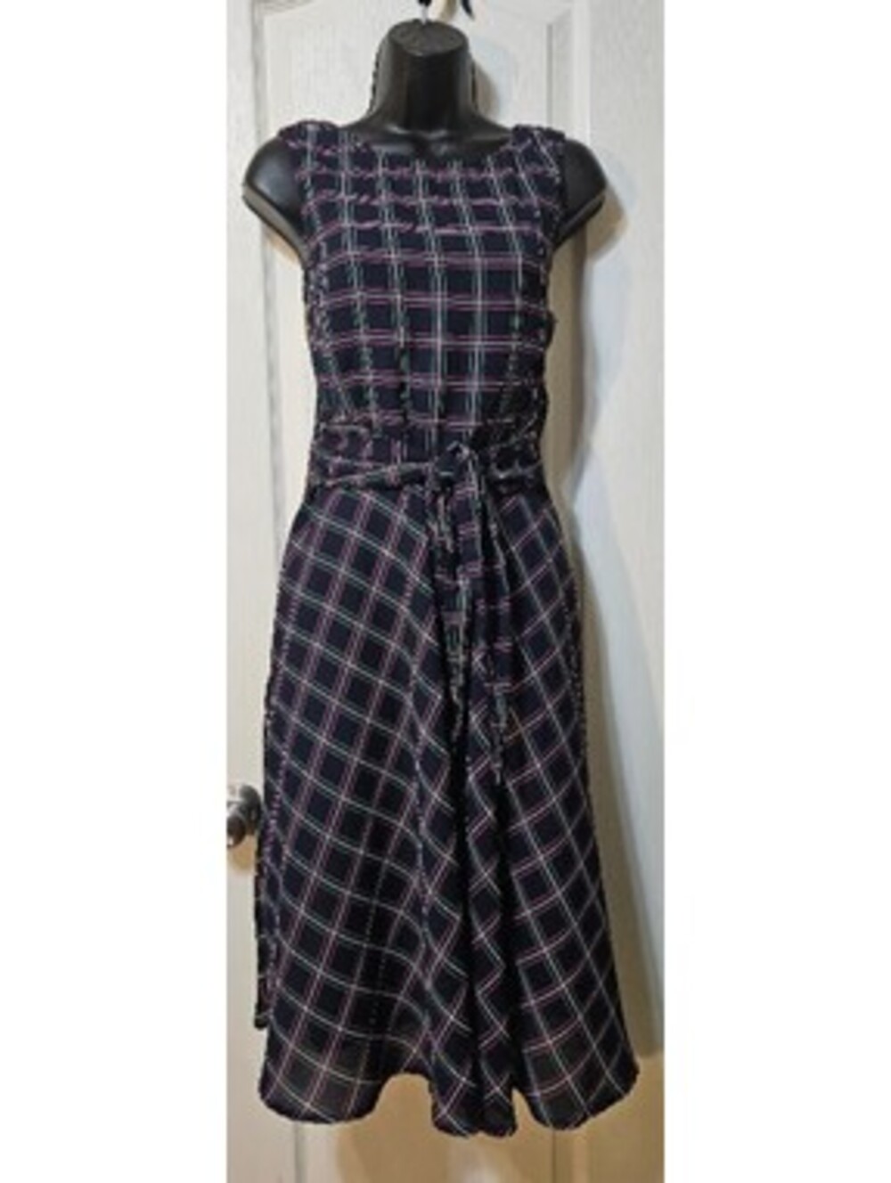 Jessica Howard Plaid Tie-Waist Dress 12P Multicolor Classic Fall Charm